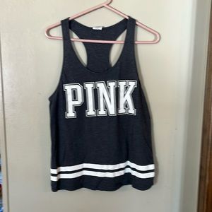 LIKE NEW Pink Victoria’s Secret charcoal gray razor back tank. Size Medium